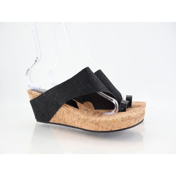 Donald J. Pliner Gyer2 Womens Leather Slip On Wedge Sandals Black Size 8.5 Thong - Picture 1 of 13
